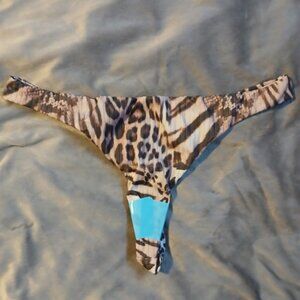 Asos Design Women's Leopard M&M Rib High Leg Thong Bikini Bottom SZ 8